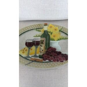 Large Peggy Karr Fused ART Glass Wine Cheese Serving Tray Oval Platter 17.5 in
